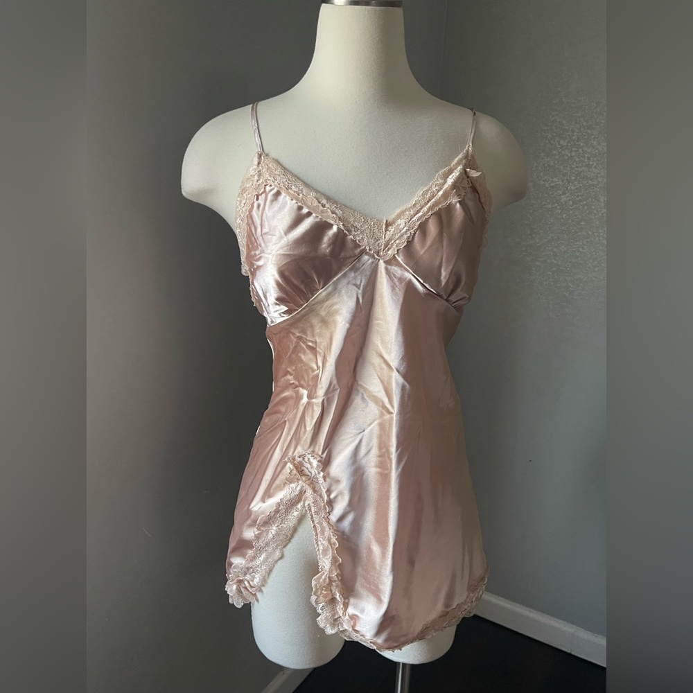 Silky Lace-Trim Chemise Slip in Dusty Rose